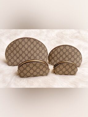 📍SOLD📍Designer Monogram Semi-Circle Cosmetic Pouch - Beige/Brown